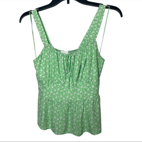 Kirious LA women’s green floral milkmaid Smocked Ruched peplum shirt size small - Picture 1 of 6